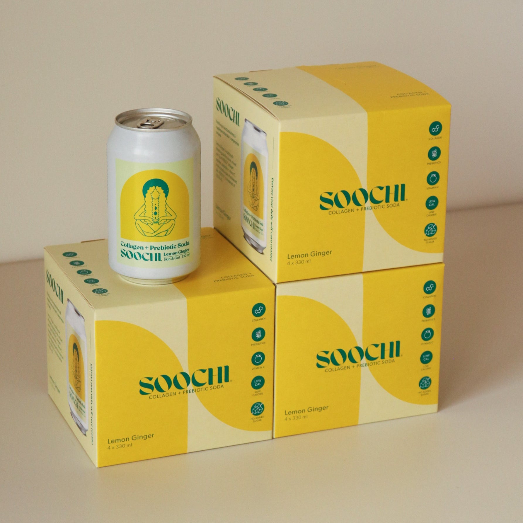 Soochi Collagen + Prebiotic Soda - Lemon Ginger 12 Pack