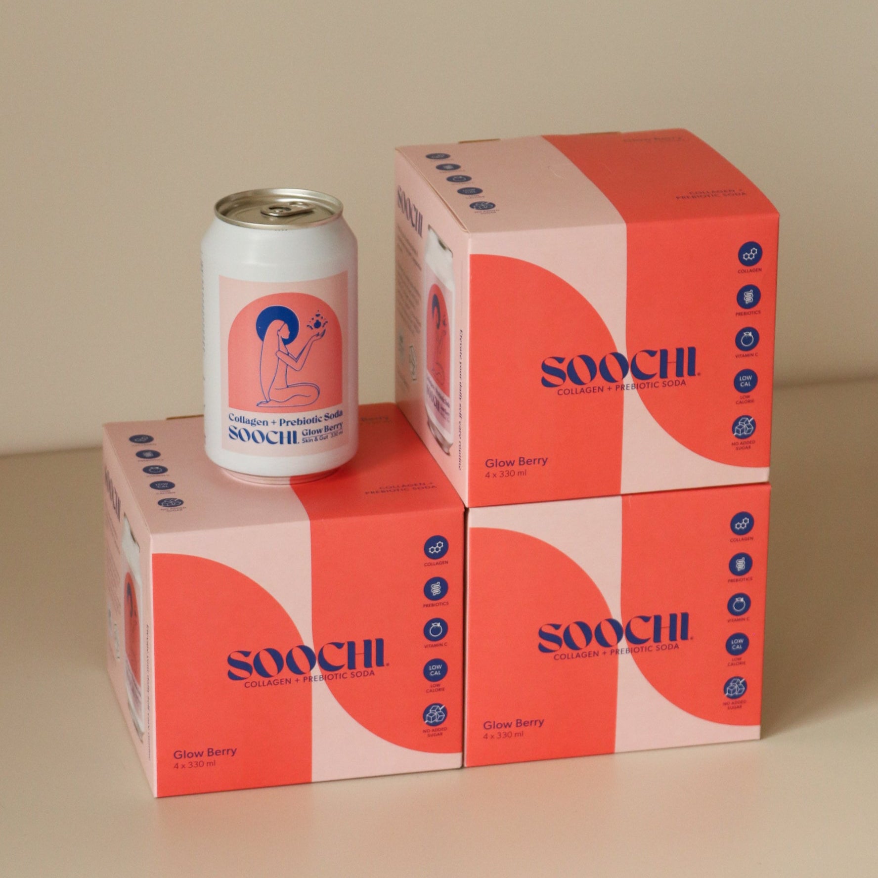 Soochi Collagen + Prebiotic Soda - Glow Berry 12 Pack