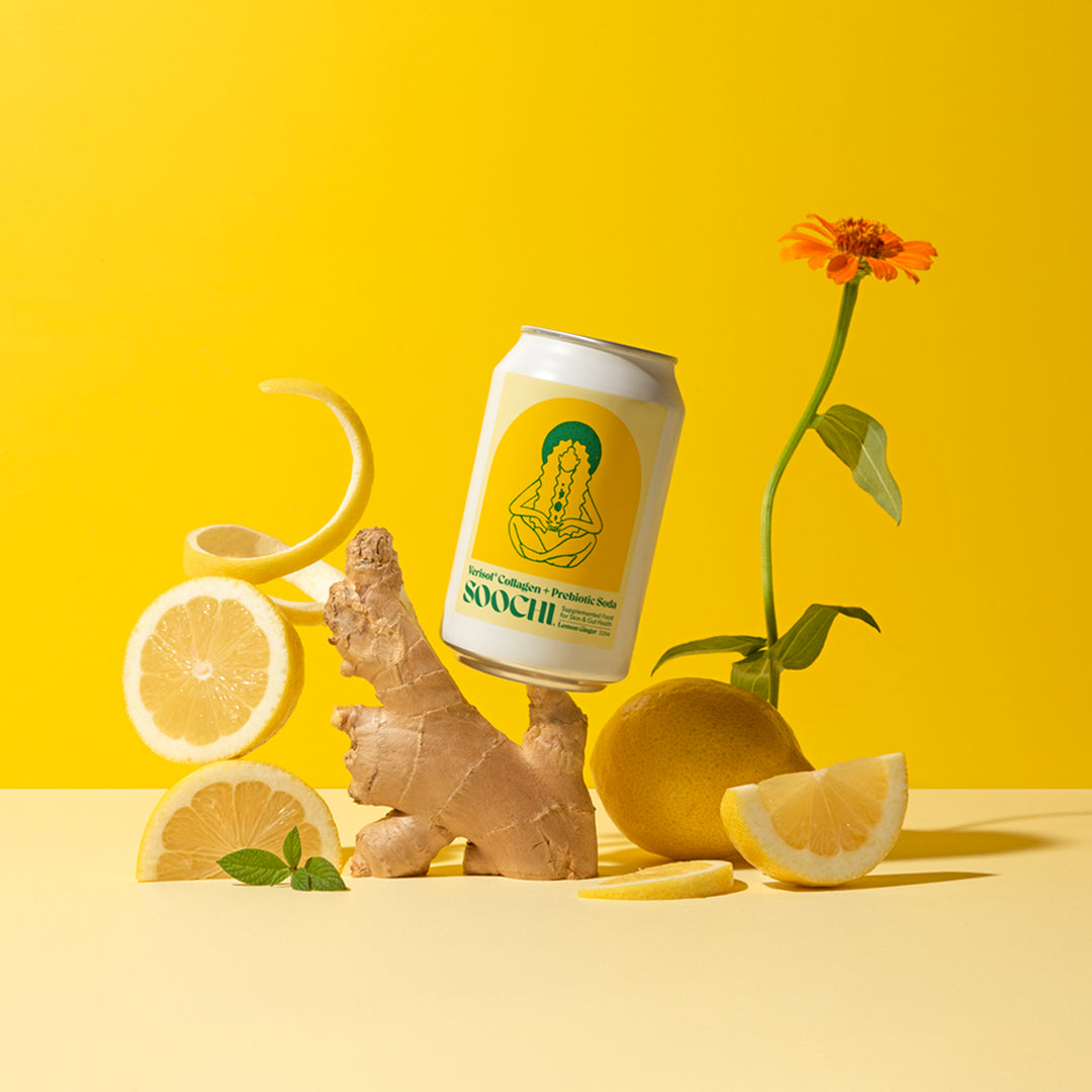 Soochi Collagen + Prebiotic Soda - Lemon Ginger 12 Pack