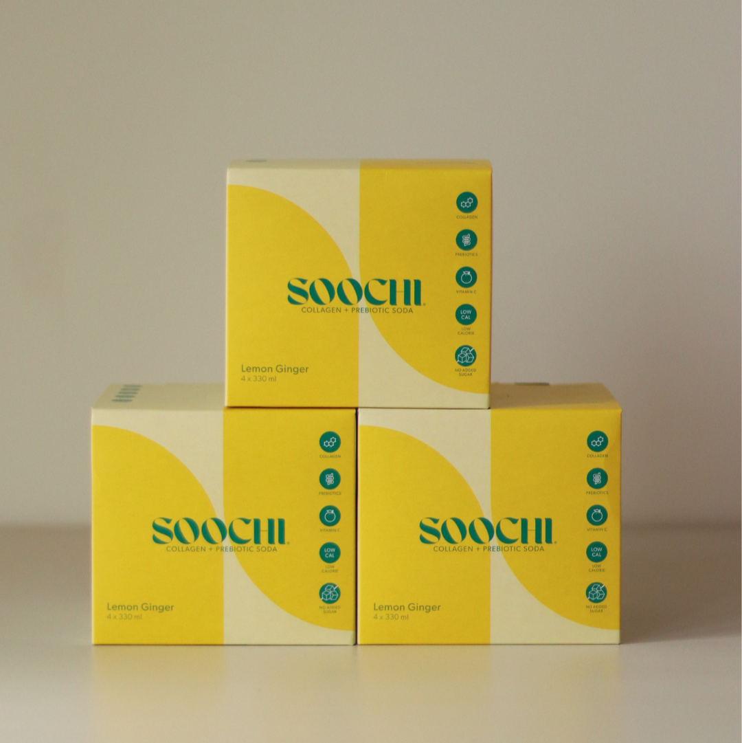Soochi Collagen + Prebiotic Soda - Lemon Ginger 12 Pack